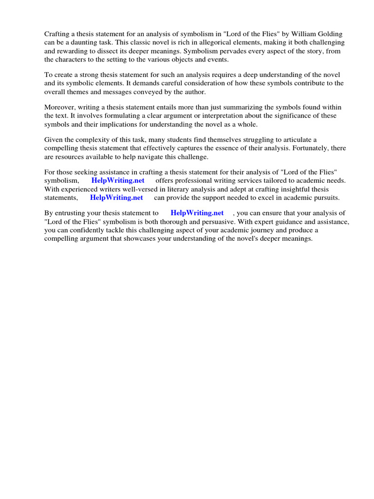 Thesis Statement For Lord of The Flies Symbolism PDF