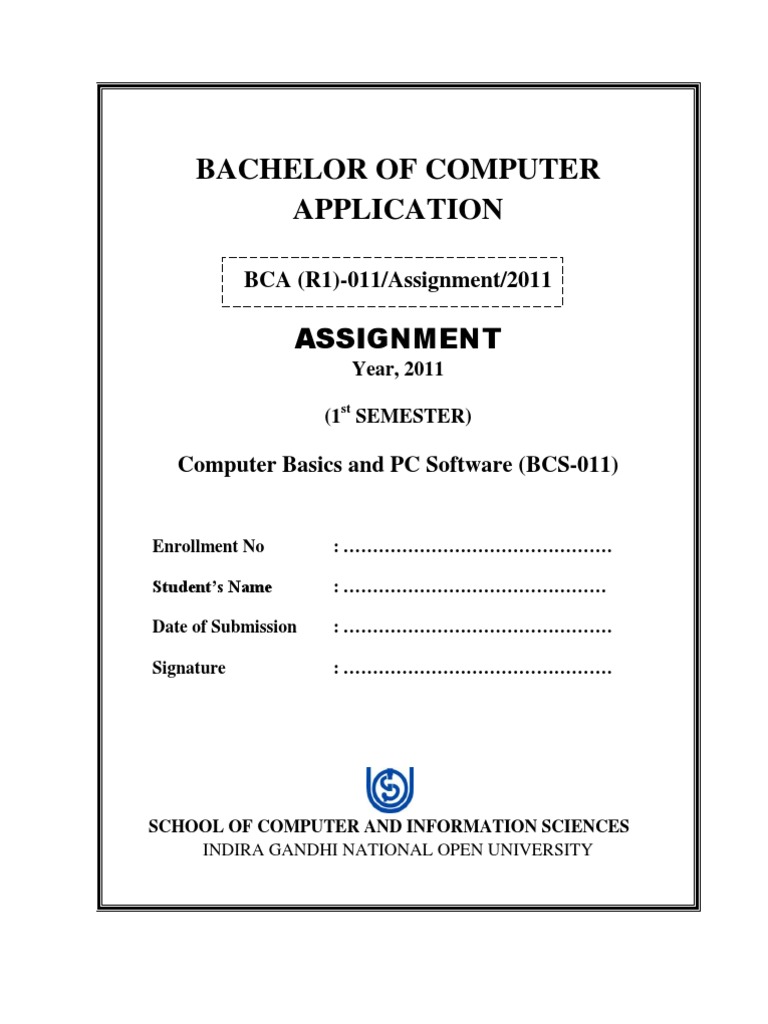 front page for assignment ignou