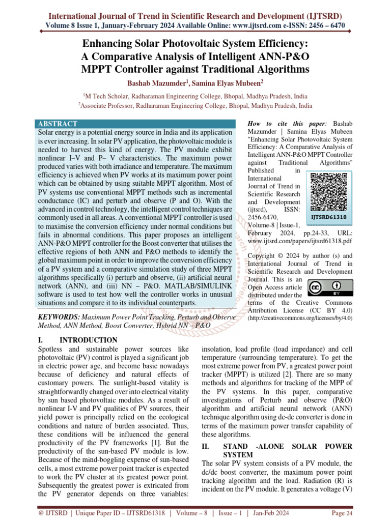 Enhancing Solar Photovoltaic System Efficiency A Comparative Analysis ...