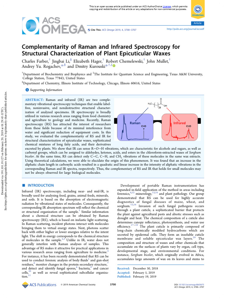 Raman vs. IR Spectroscopy in Plant Waxes | PDF | Infrared Spectroscopy ...