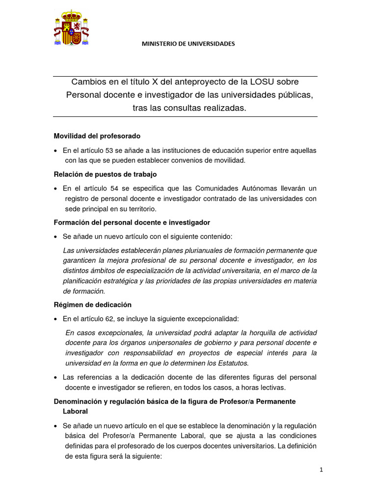 Cambios LOSU: Personal Docente Universitario | PDF | Crecimiento ...