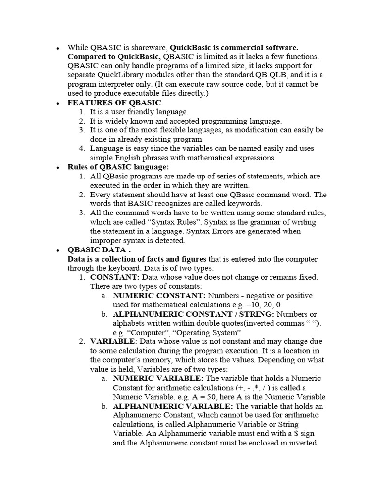 Overview of QBASIC Features and Commands | PDF | Computer Program ...