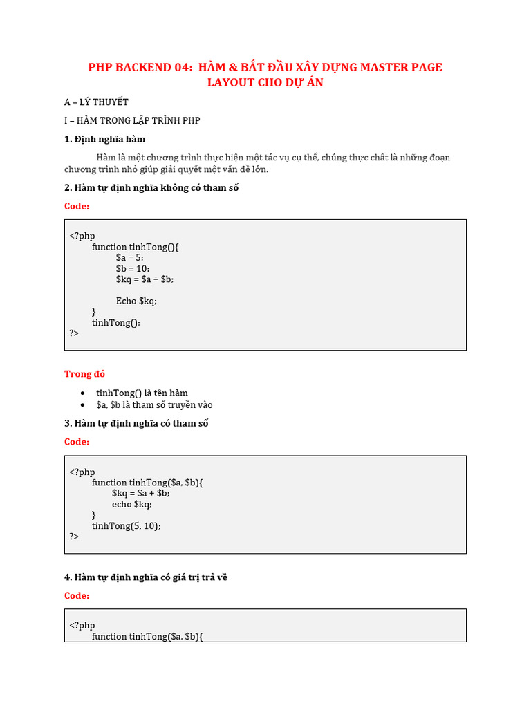 PHP Backend 04 - Hàm - Bắt Đầu Xây Dựng Master Page Layout Cho Dự Án | PDF