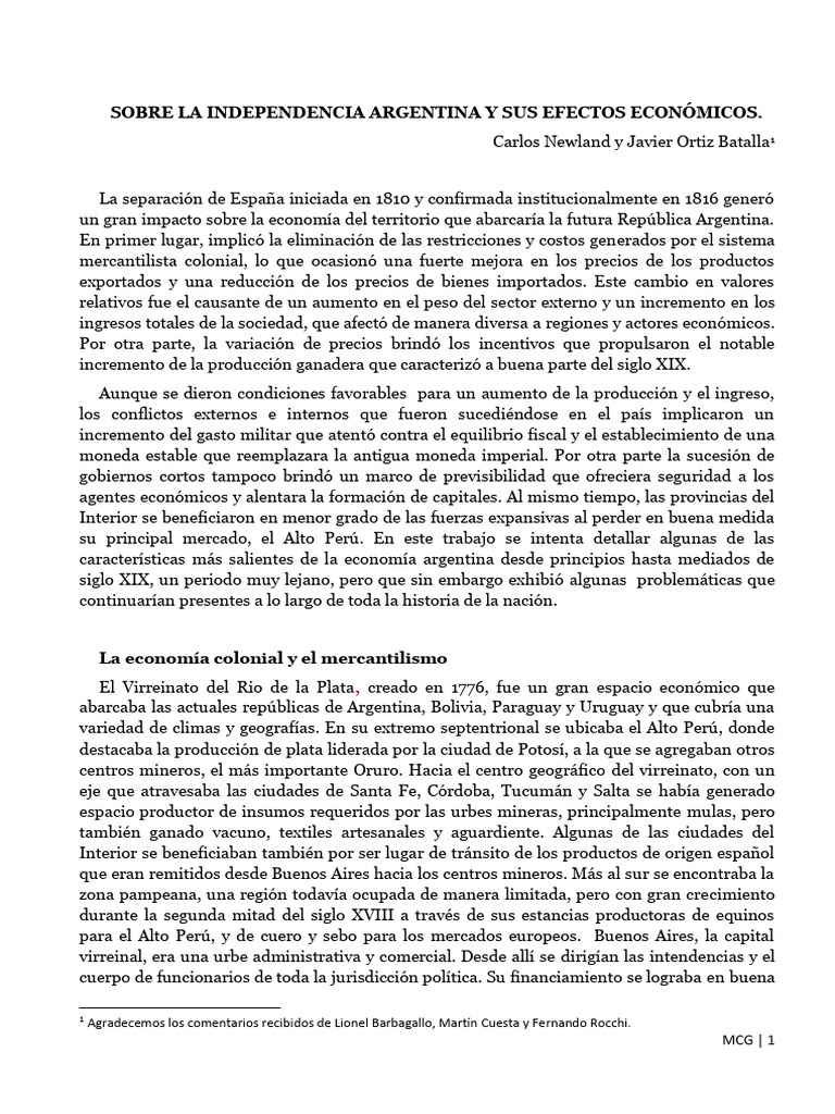 Sobre La Independencia Argentina y Sus Efectos Económicos. | PDF