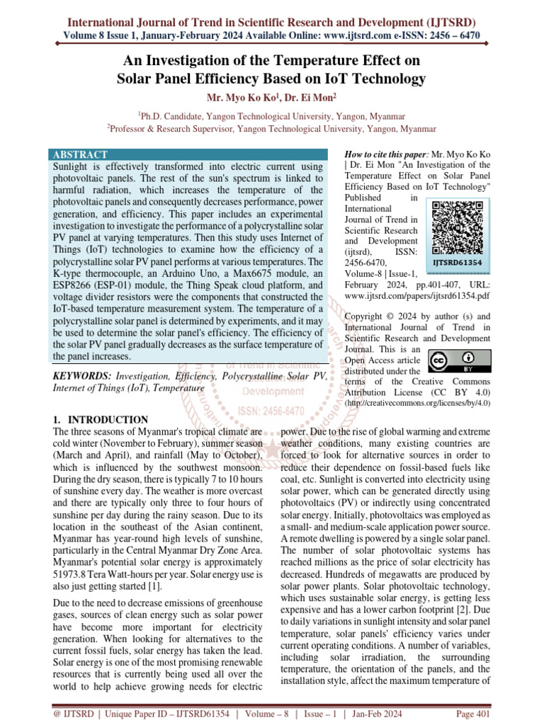 An Investigation of The Temperature Effect On Solar Panel Efficiency ...