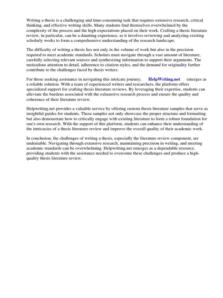 Thesis Literature Sample Pdf Thesis Essays