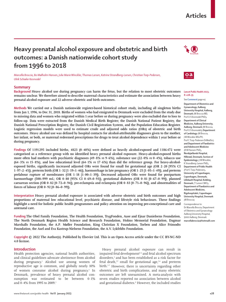 View of Heavy Prenatal Alcohol Exposure and Obstetric and Birth2023 | PDF ...