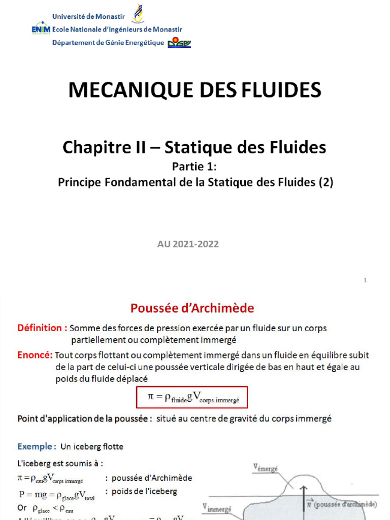 Mécanique Des Fluides Chapitre 2 Partie 2 2021 2022 | PDF