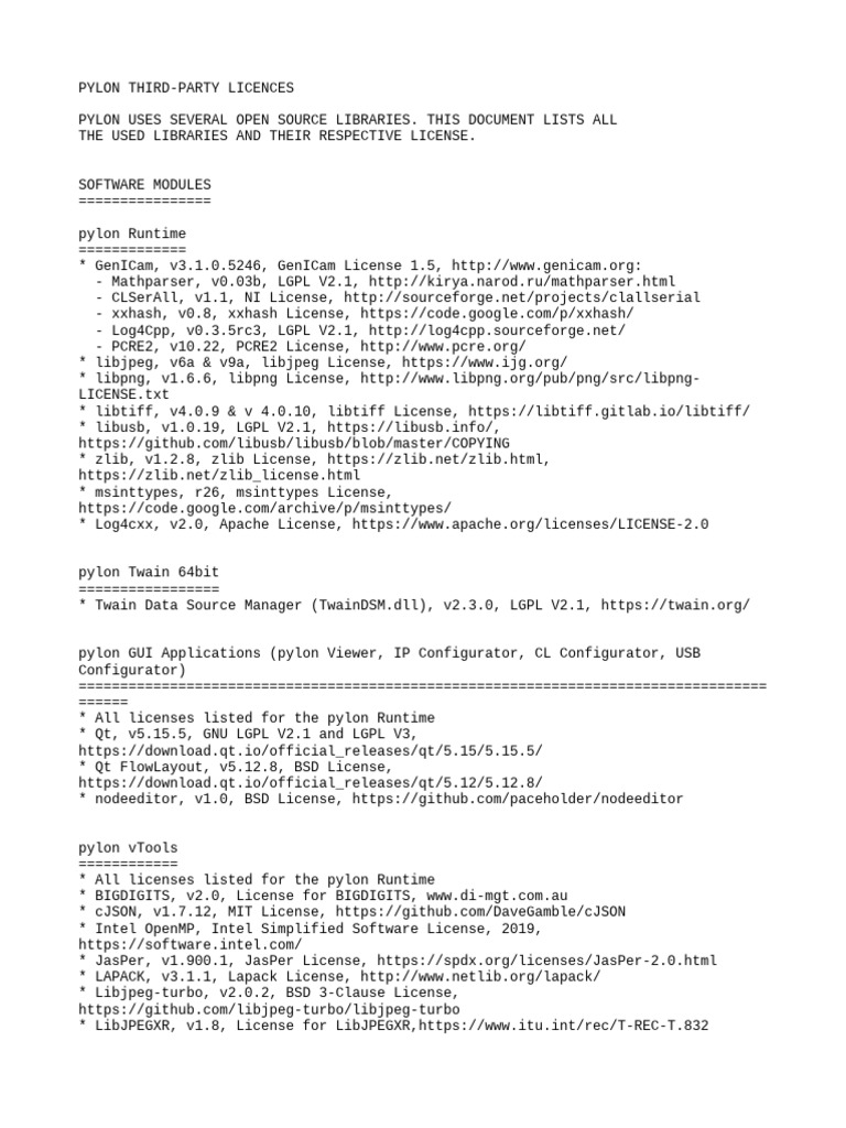 Pylon third party licenses pdf source code library computing 