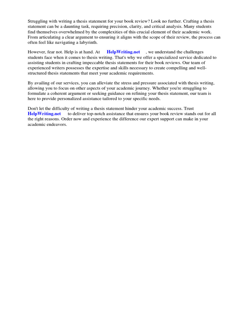 Thesis Statement Book Review Examples | PDF | Essays | Thesis