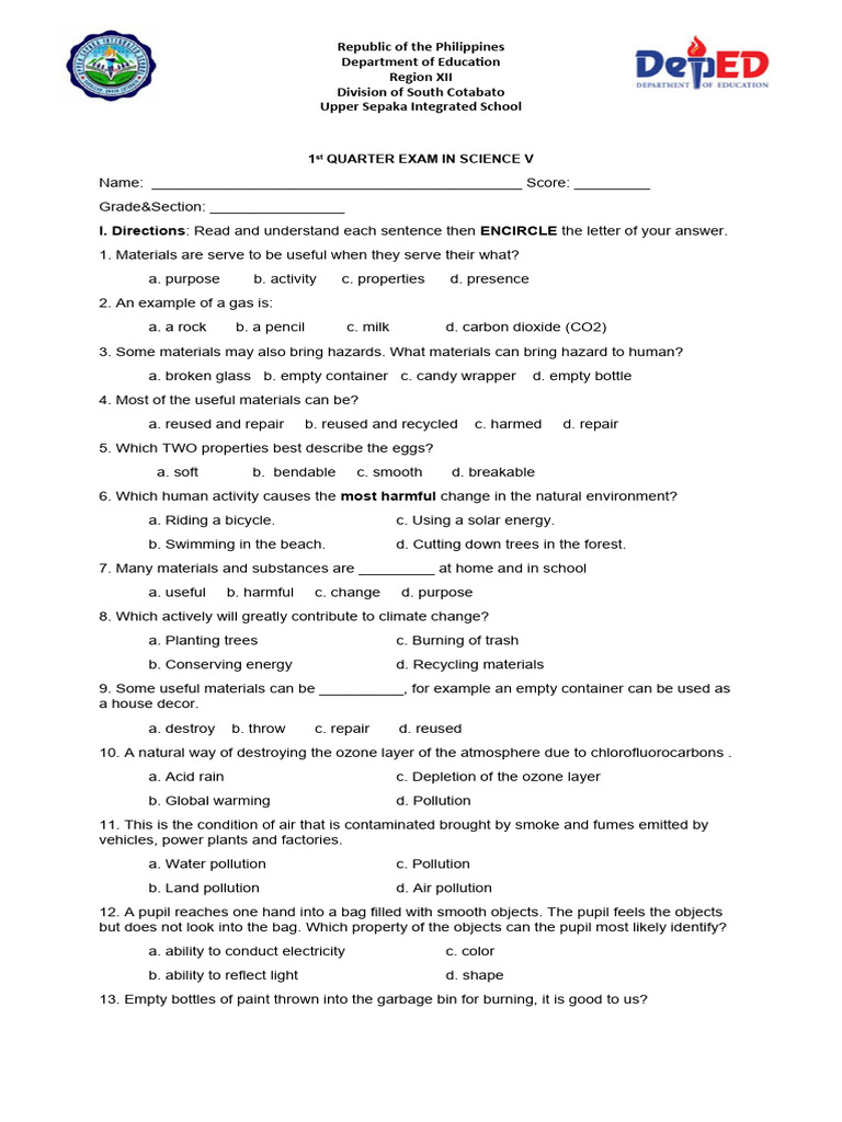 Summative Test Grade 5 Final | PDF | Waste | Waste Management
