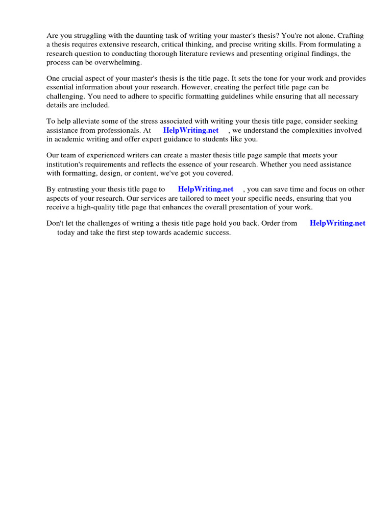 Master Thesis Title Page Sample | PDF | Thesis | Doctor Of Philosophy