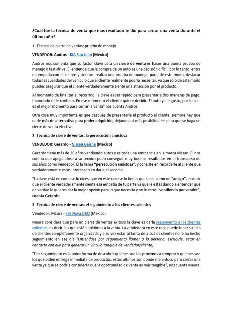 Técnicas Efectivas de Cierre de Ventas | PDF | Cliente