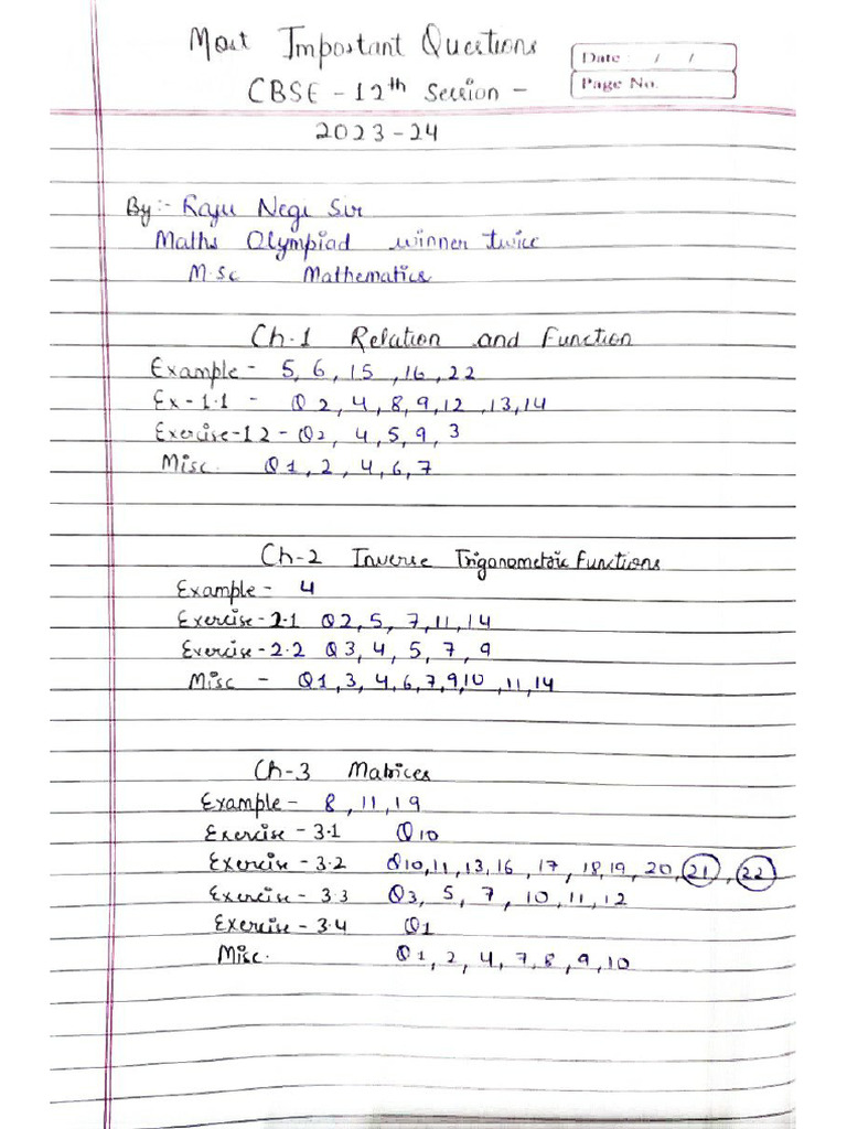 12th Maths Most Imp Question | PDF