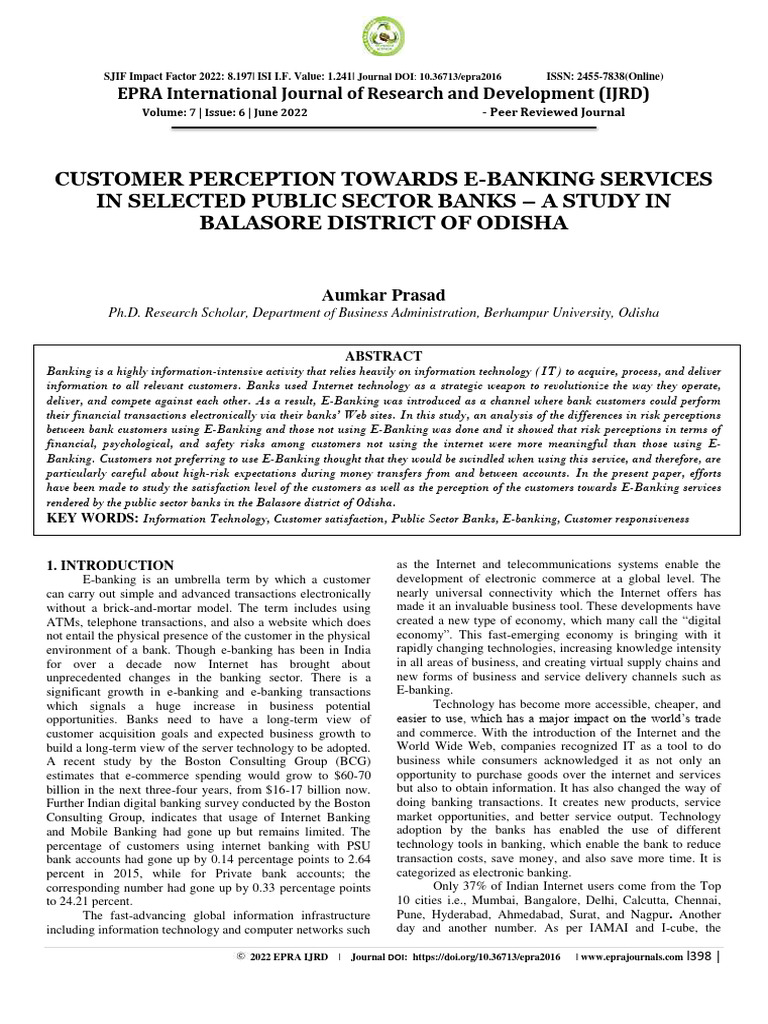 Customer Perception of E-Banking Services | PDF | Online Banking ...