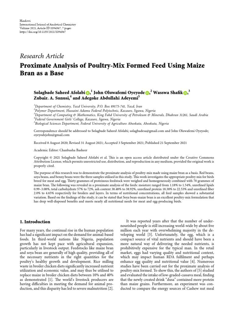 Proximate Analysis of Poultry-Mix Formed Feed Usin | PDF | Soybean ...