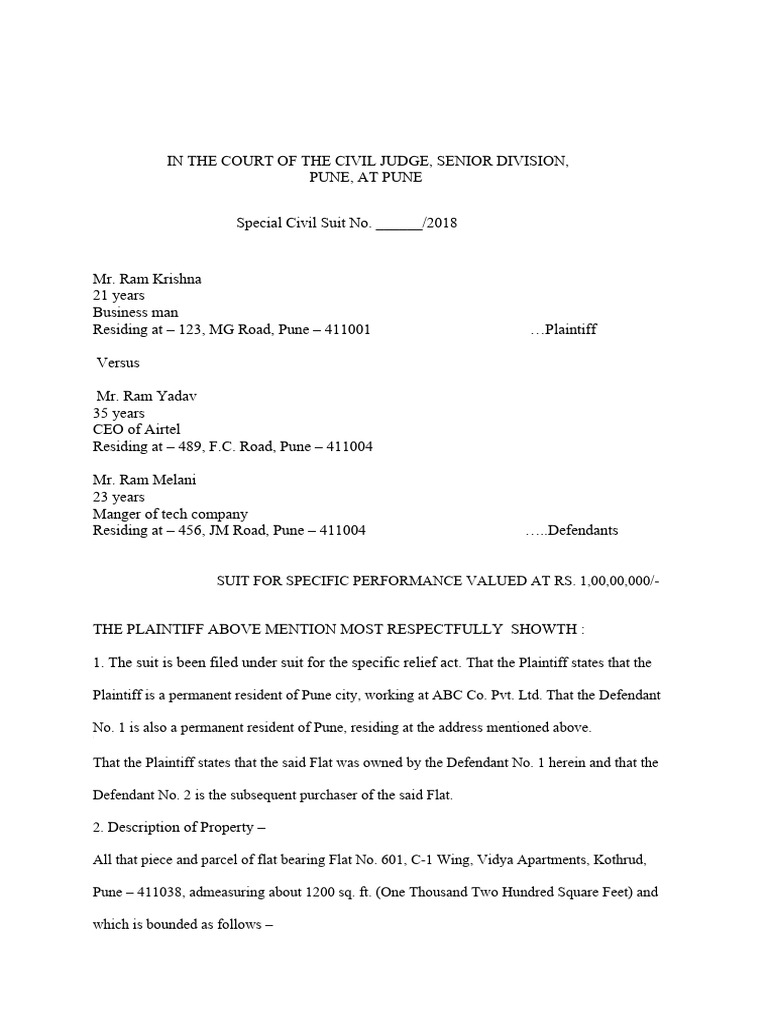 Content of The Specfic Relief Act Written Statment PDF Contractual Term Lawsuit