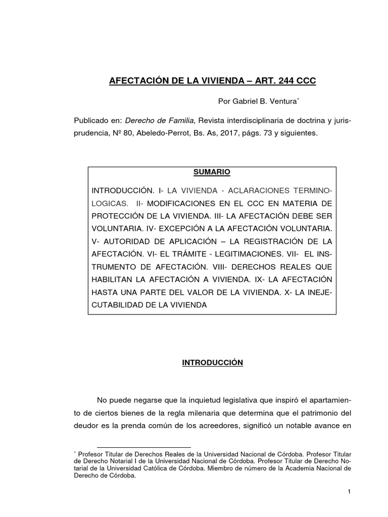Afectación de la Vivienda en el CCC | PDF | Propiedad | Bienes (Ley)