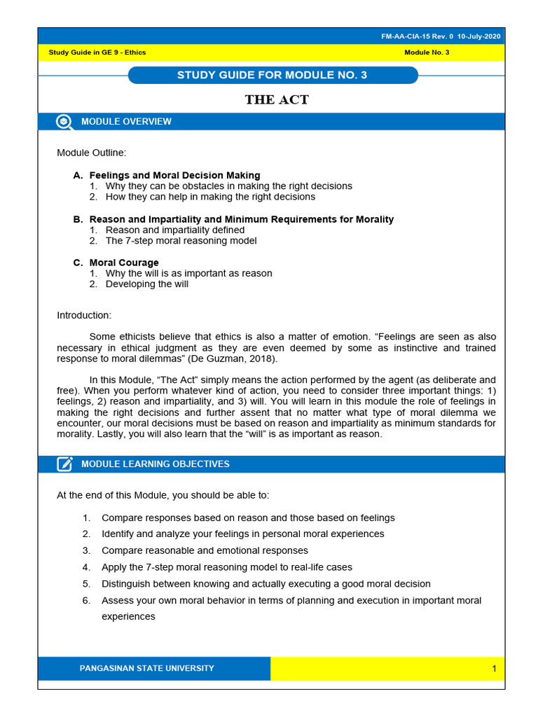 Ethics Module 3: Feelings & Morality | PDF | Feeling | Reason