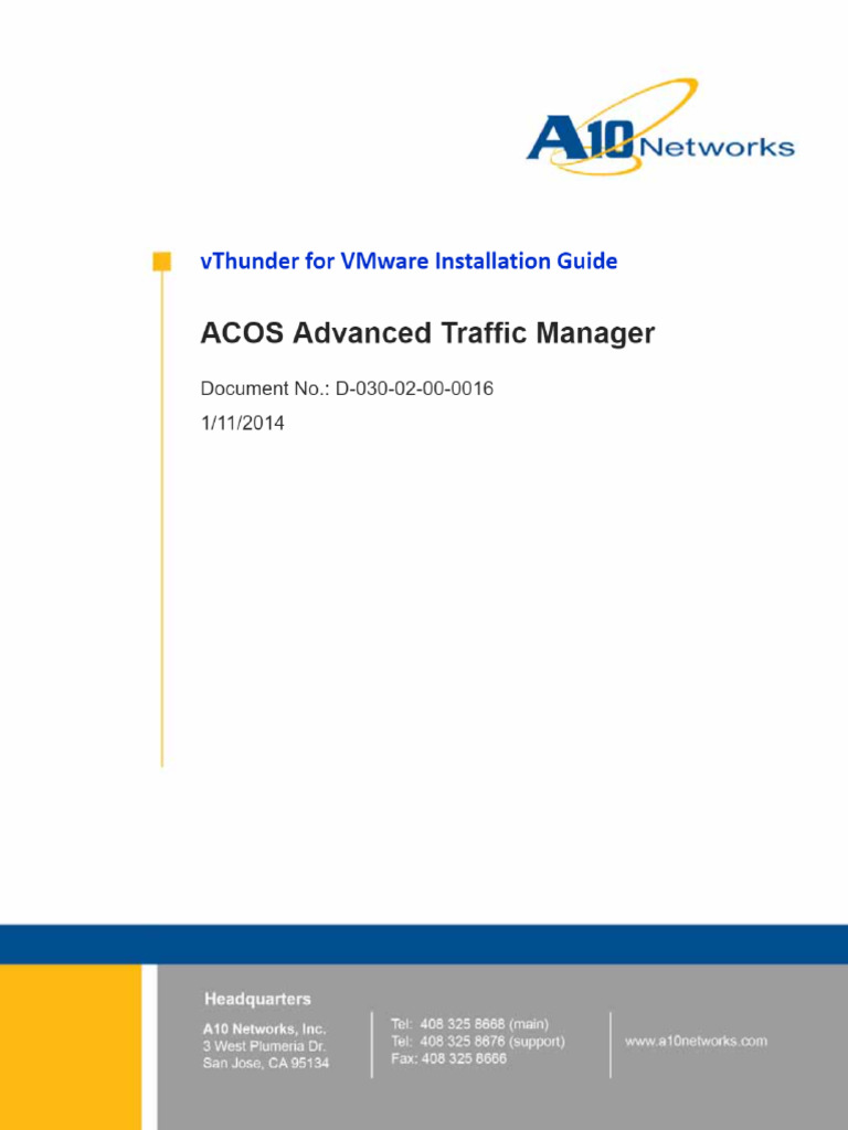 Vthunder For VMware Installation Guide ACOS Advanced Traffic Manager | PDF