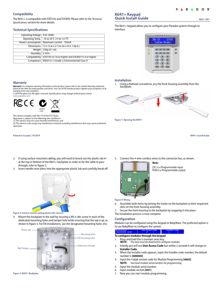 K641+ Keypad Installation Guide | PDF | Electrical Engineering ...