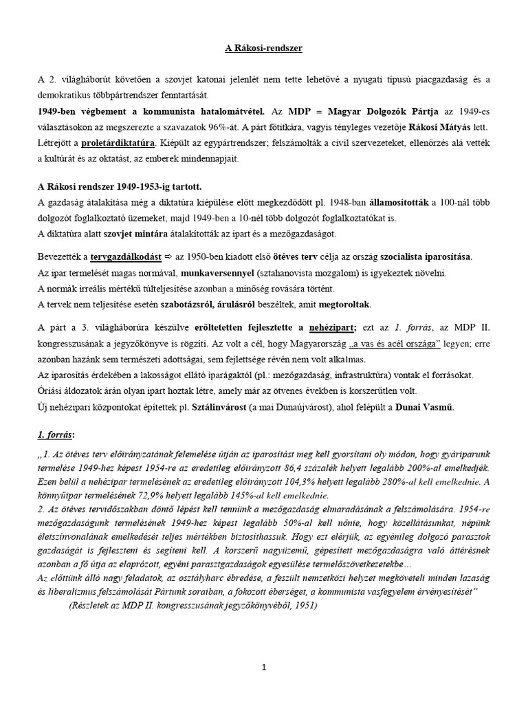 A Rákosi Rendszer | PDF