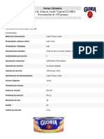Ficha Tecnica de Filete de Atun Gloria de 170