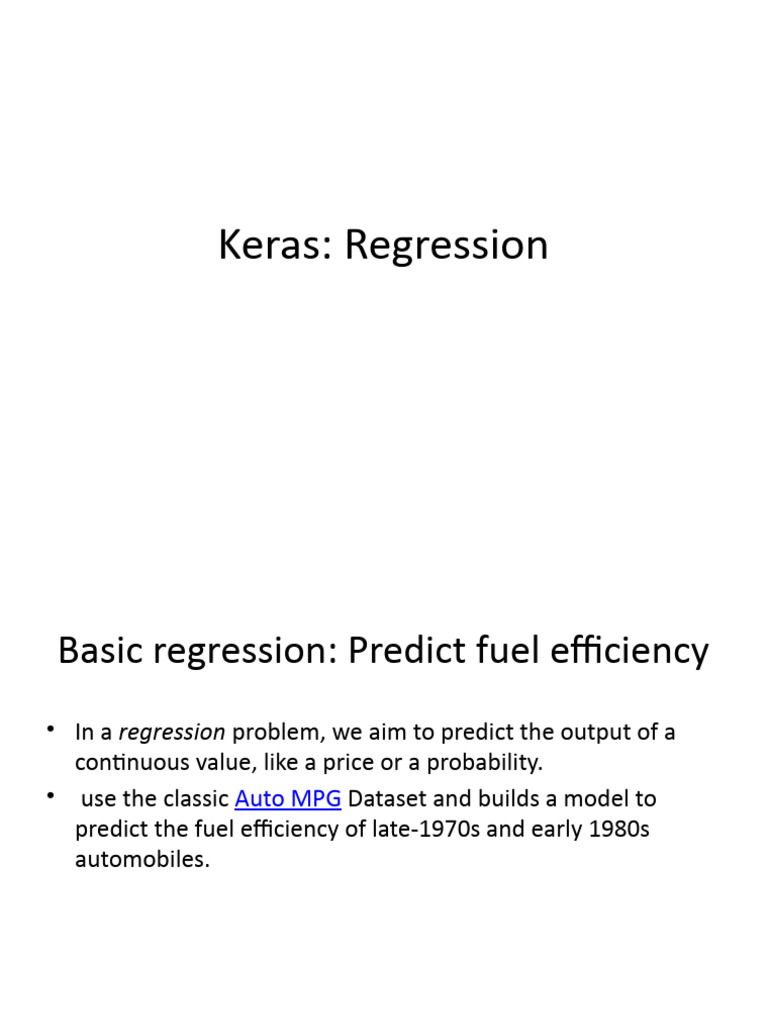Keras Regression: Predicting MPG | PDF | Regression Analysis | Statistics