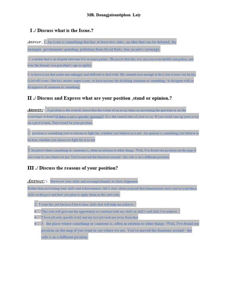 Understanding Issues and Positions | PDF | Career & Growth