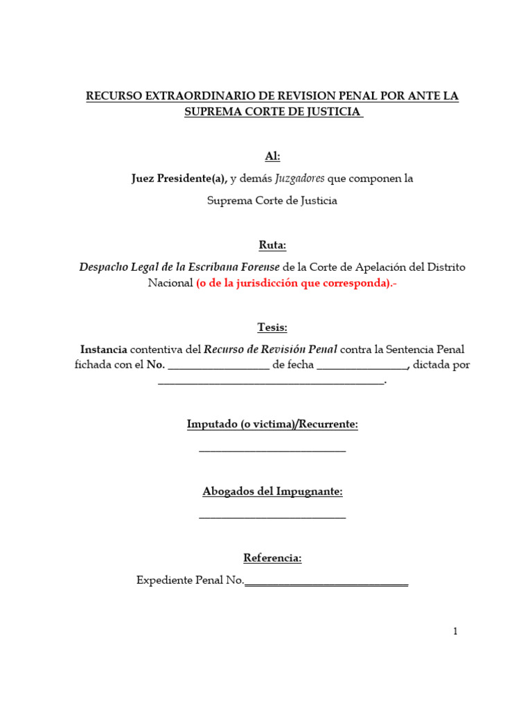 Recurso de Revision Penal Ante La SCJ | PDF | Sentencia (ley) | Ley
