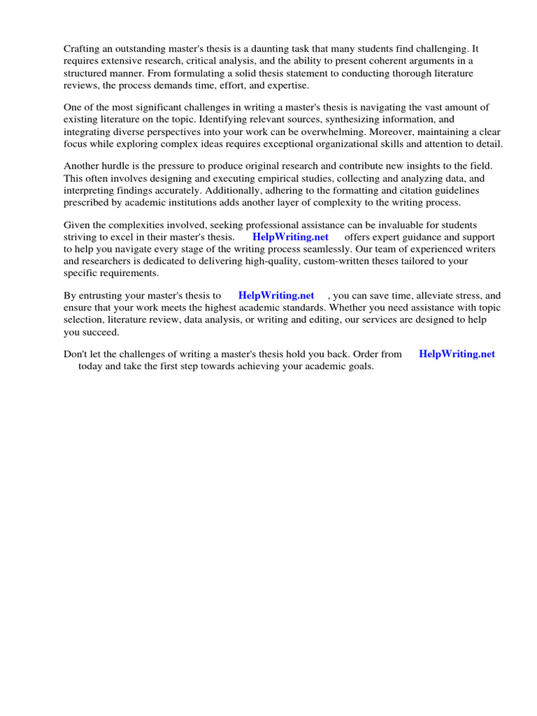 How To Write An Excellent Masters Thesis | PDF