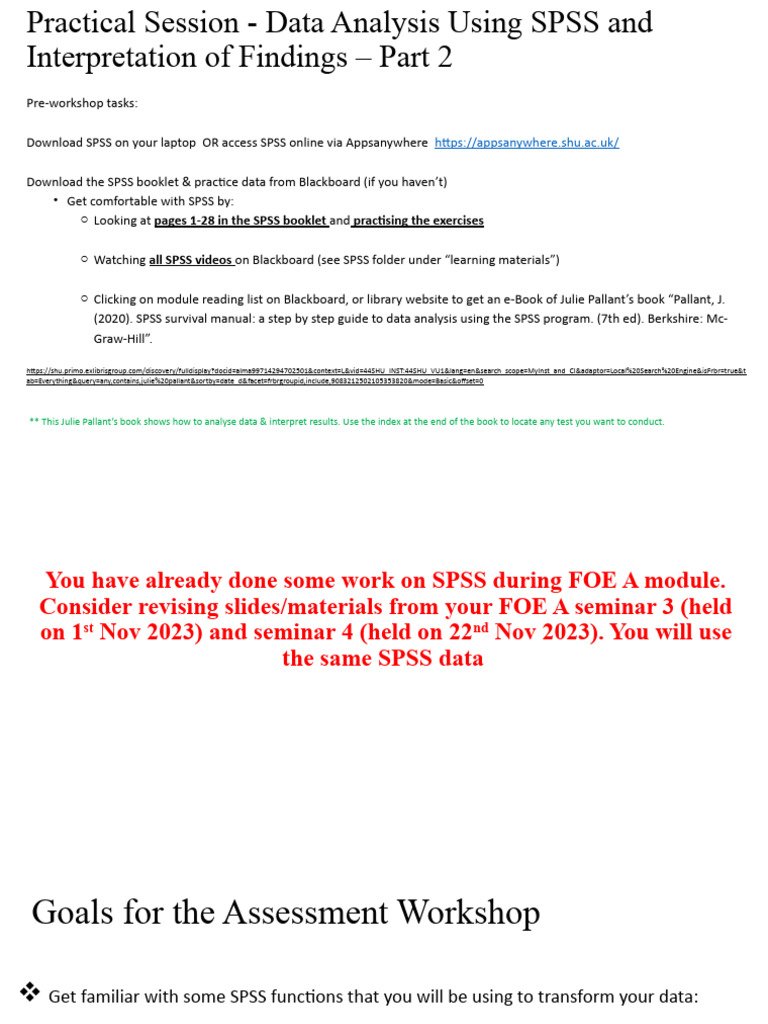 SPSS Data Analysis Workshop Guide | PDF | Spss | Data