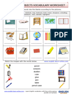 Classroom Objects Vocabulary Activity Worksheet