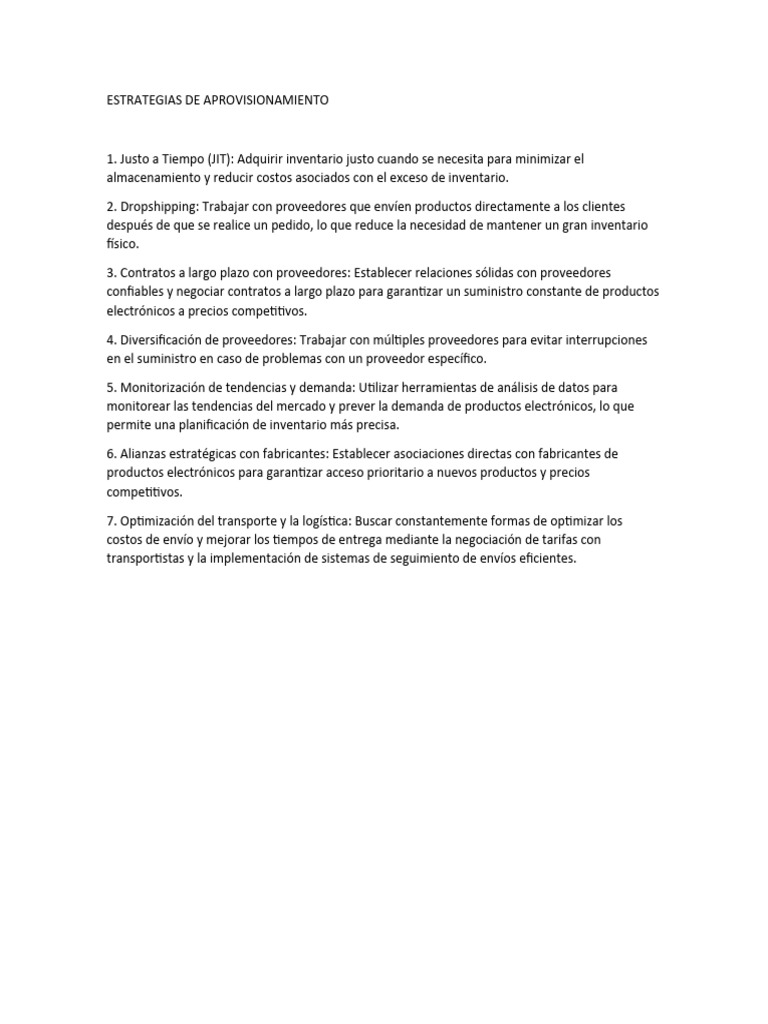 Estrategias de Aprovisionamiento | PDF
