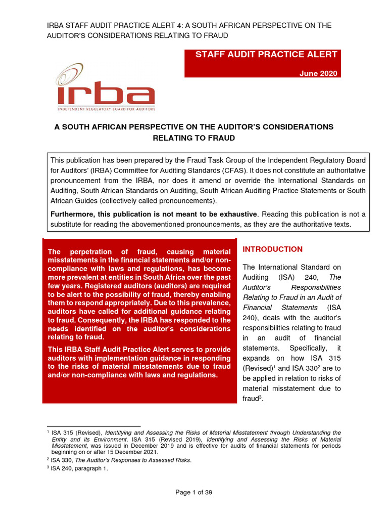 Auditor Fraud Considerations in South Africa | PDF | Audit | Financial ...