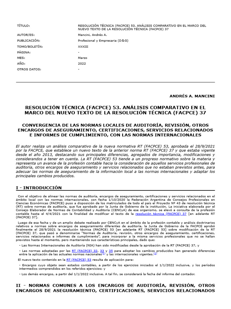 Análisis RT 53 vs RT 37: Normas Contables | PDF | Auditoría | Contabilidad