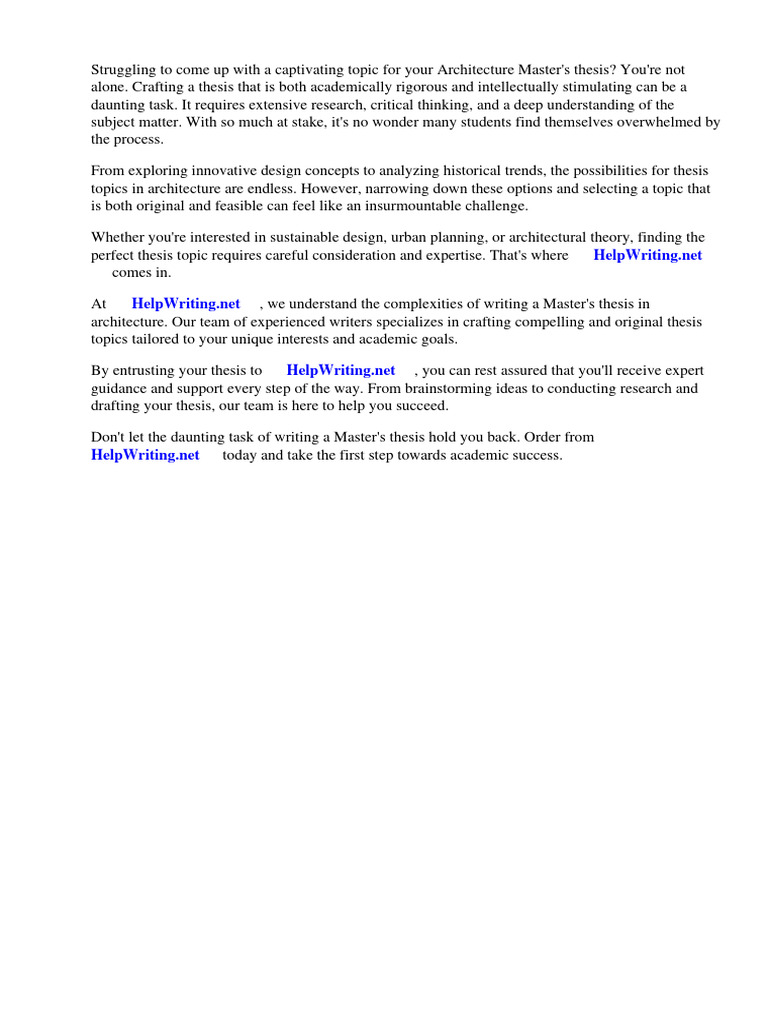 Architecture Masters Thesis Topics | PDF | Thesis | Narrative
