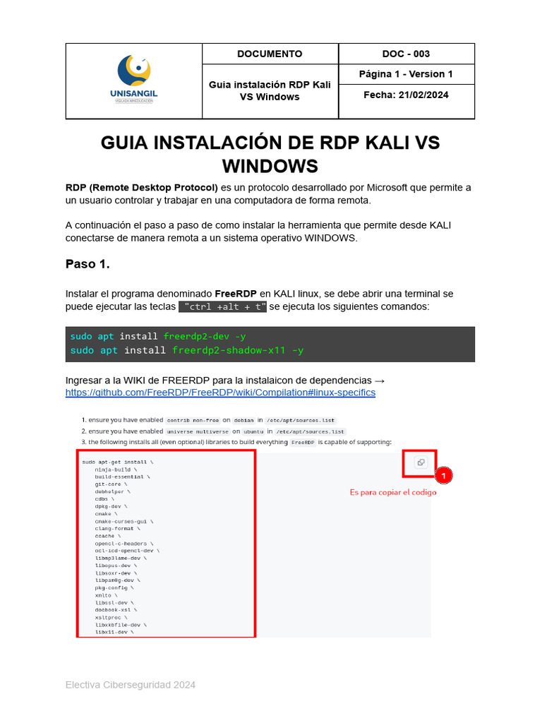 Guía de Instalación RDP en Kali Linux | PDF | Microsoft Windows ...
