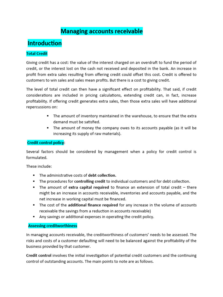 Effective Accounts Receivable Management | PDF | Letter Of Credit ...