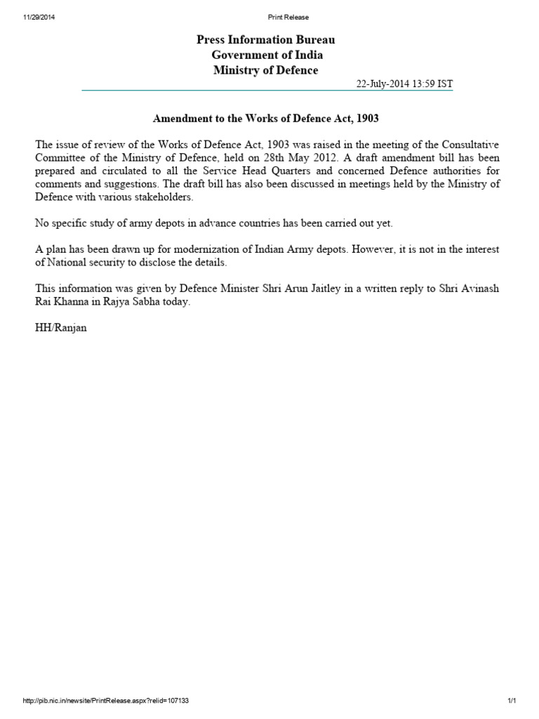Amendment to Defence Act 1903 Update | PDF