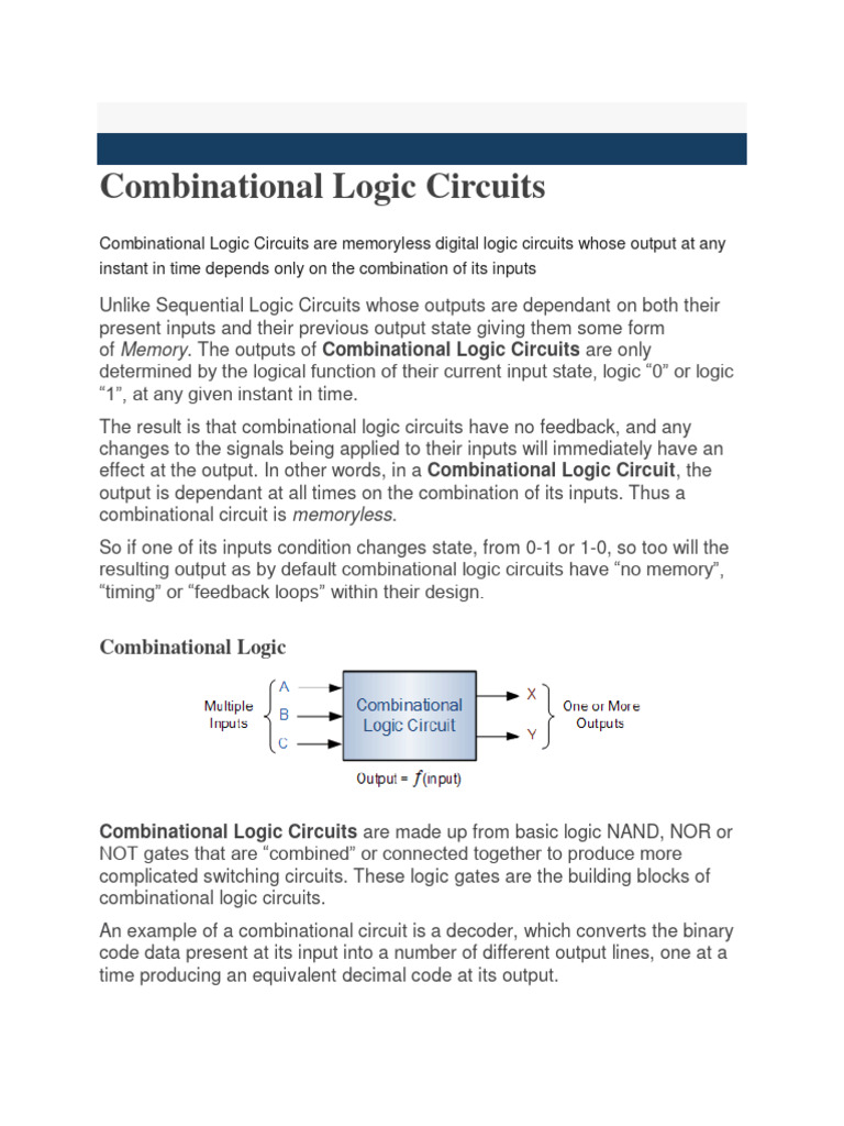 Combinational vs. Sequential Logic Circuits | PDF | Logic Gate ...
