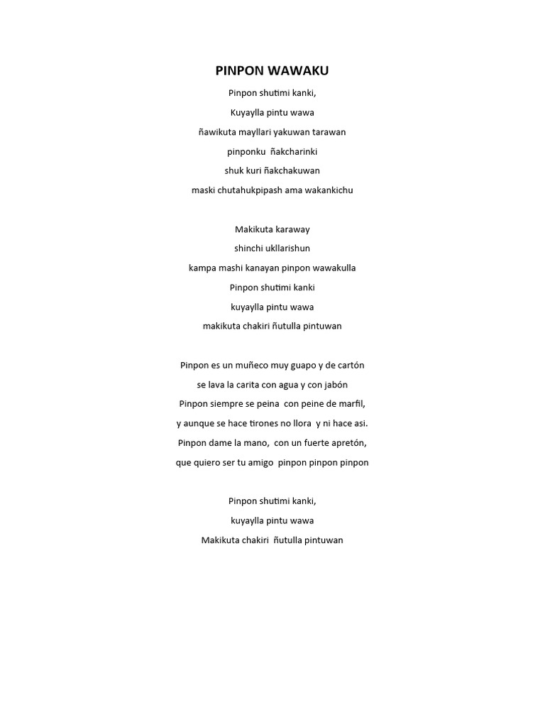 Letra de la canción Pin Pon | PDF | Cocina, comidas y vino