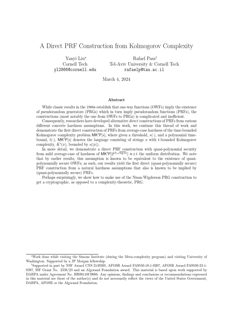 Direct PRF Construction from Kolmogorov Complexity | PDF | Applied ...