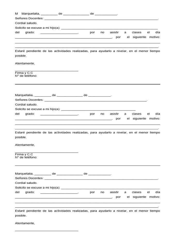 FORMATO DE EXCUSAS Inasistencia. | PDF