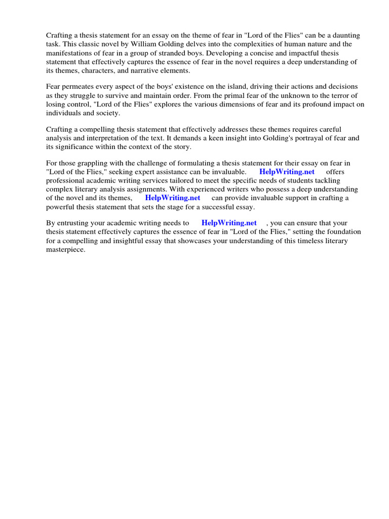 Thesis Statement For Lord of The Flies Fear PDF