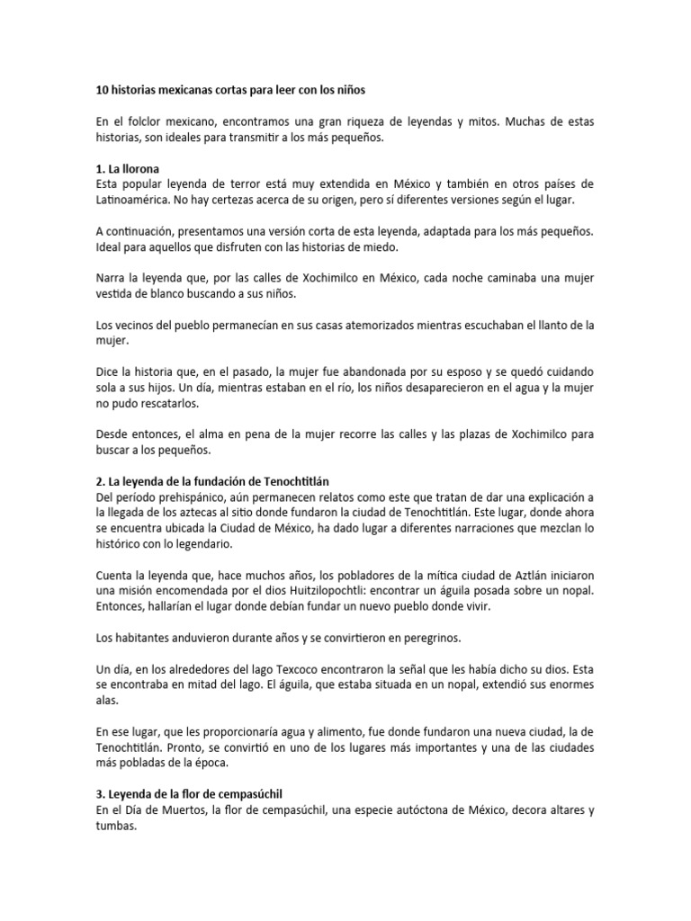 Leyendas mexicanas cortas para niños | PDF | Historia