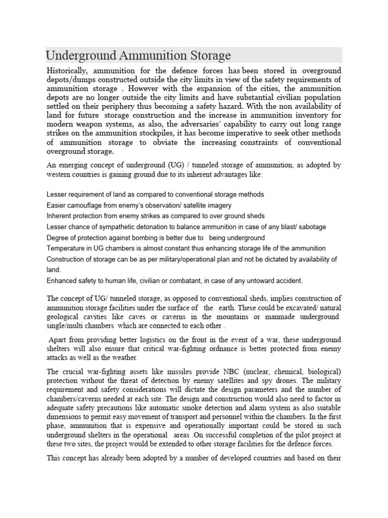 Underground Ammunition Storage PDF Shelf Life Ammunition