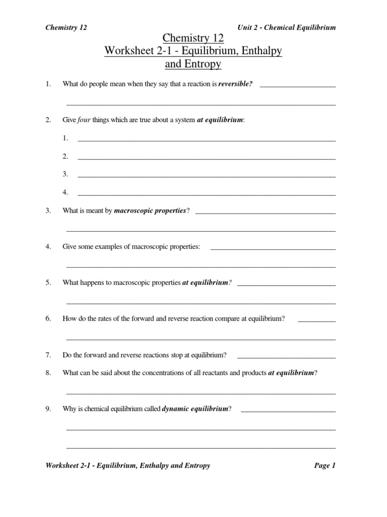 worksheet Rates Of Reaction Worksheet ch12worksheet2 1 chemical equilibrium reactions