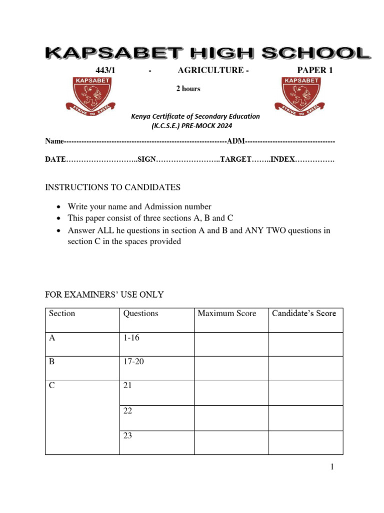 Kapsabet High School Pre mock 2024 PDF Osmosis