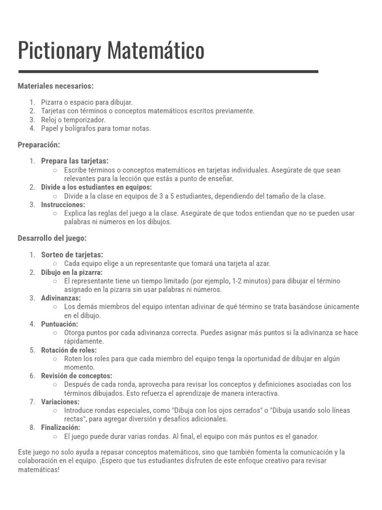 Pictionary Matemático: Juego Interactivo | PDF | Crecimiento personal y ...